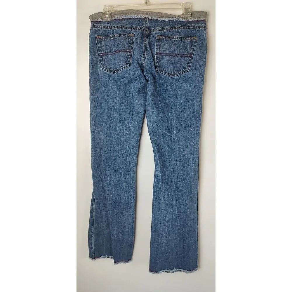 Tommy Girl Jeans 85 Patch Blue Denim Gray Jersey Waistband Bootcut Y2K Size 3‎